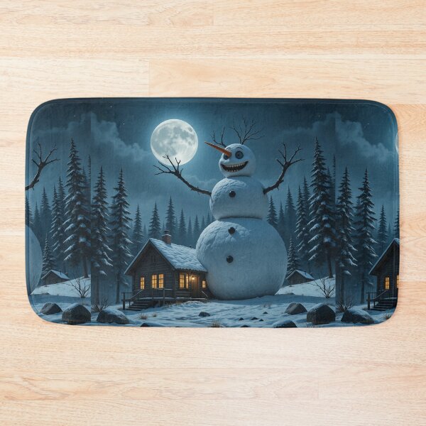 Item preview, Giant Whimsical Snowman Overlooking a Cozy Cabin Under a Moonlit Winter Sky designed and sold by PixelVibe782.