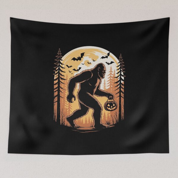 Item preview, Bigfoot Halloween Trick or Treat Sasquatch Witch Bat in Moon designed and sold by lilLilaBatArt.