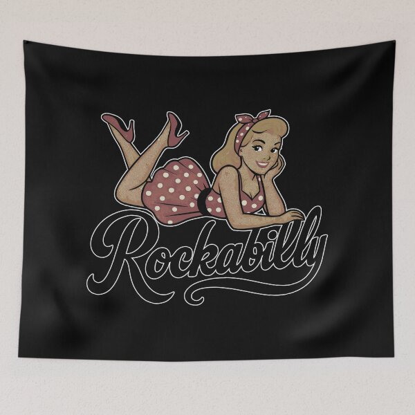 Item preview, Rockabilly woman, blonde, 1950s, lying down, blonde, petticoat, gift designed and sold by Pineapple-Tree.