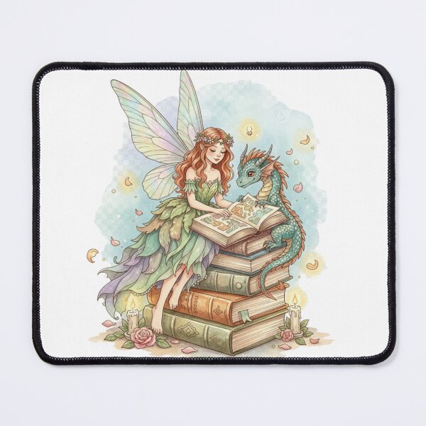 Item preview, Enchanting Amy Brown Inspired Book Fairy Sticker - Whimsical Watercolor Dragon Reading Nook Fantasy Art Print designed and sold by GeniePixel.