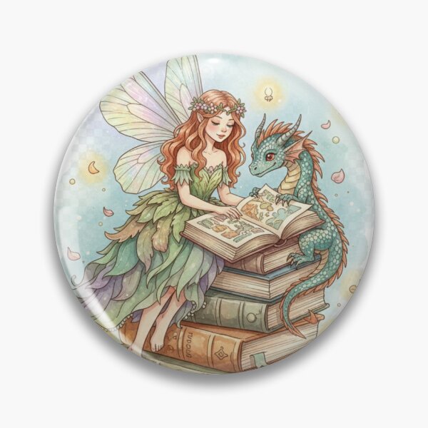 Item preview, Enchanting Amy Brown Inspired Book Fairy Sticker - Whimsical Watercolor Dragon Reading Nook Fantasy Art Print designed and sold by GeniePixel.