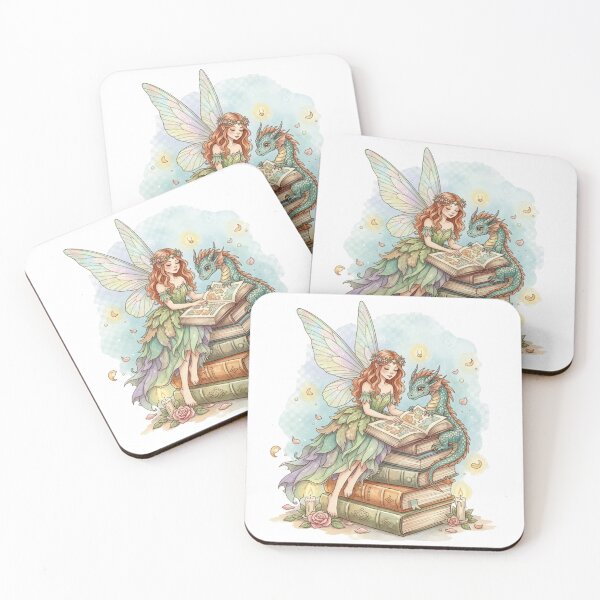 Item preview, Enchanting Amy Brown Inspired Book Fairy Sticker - Whimsical Watercolor Dragon Reading Nook Fantasy Art Print designed and sold by GeniePixel.