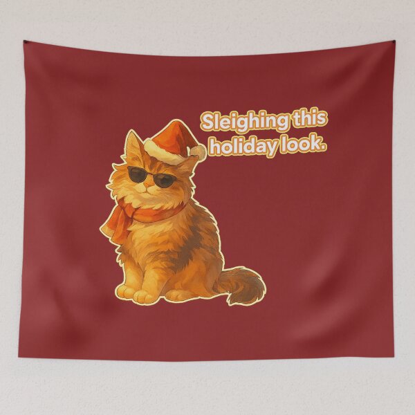 Item preview, Sleighing This Holiday Look – Cool Christmas Cat in Santa Hat & Sunglasses designed and sold by MagicMeow1.