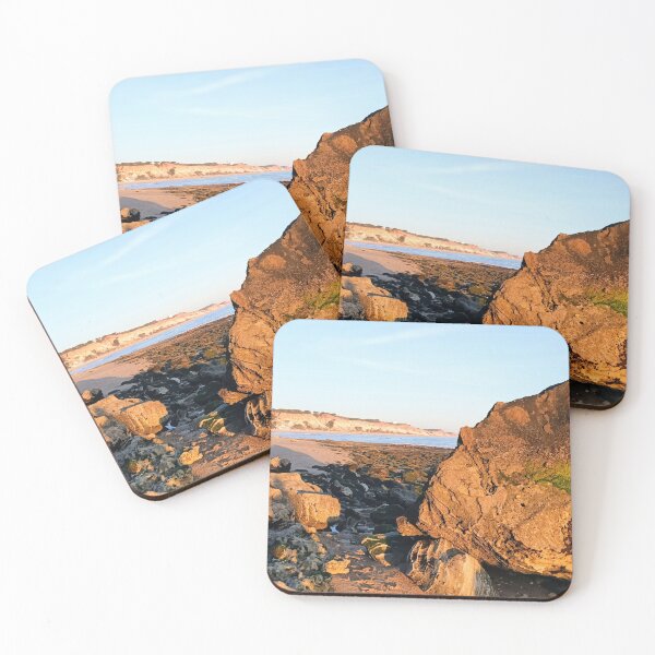 Item preview, Sunset over ochre-colored rocks – breathtaking Algarve coast designed and sold by TheArtofHeart.