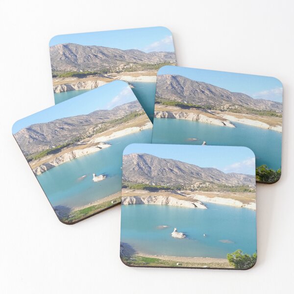 Item preview, Turquoise Pyrenean reservoir with pine trees & mountain panorama designed and sold by TheArtofHeart.