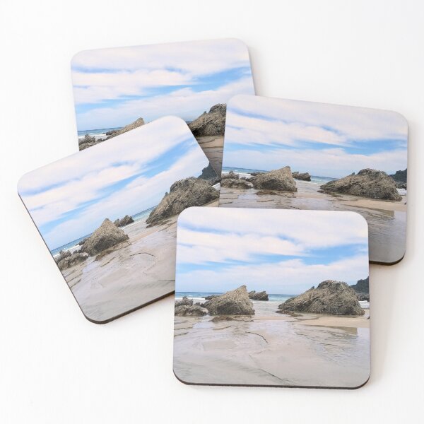 Item preview, Freshwater stream between rocks to the sea on a mirror-like beach in northern Spain designed and sold by TheArtofHeart.