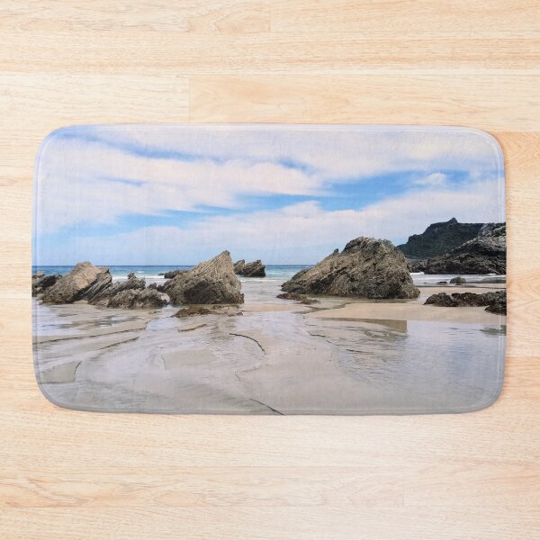 Item preview, Freshwater stream between rocks to the sea on a mirror-like beach in northern Spain designed and sold by TheArtofHeart.