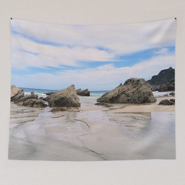 Item preview, Freshwater stream between rocks to the sea on a mirror-like beach in northern Spain designed and sold by TheArtofHeart.