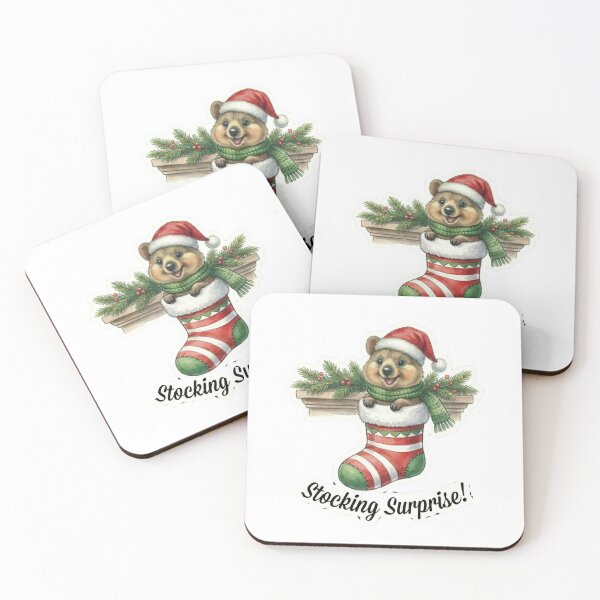 Item preview, Stocking Surprise Quokka – Cute Christmas Fireplace Illustration designed and sold by MiszungART.