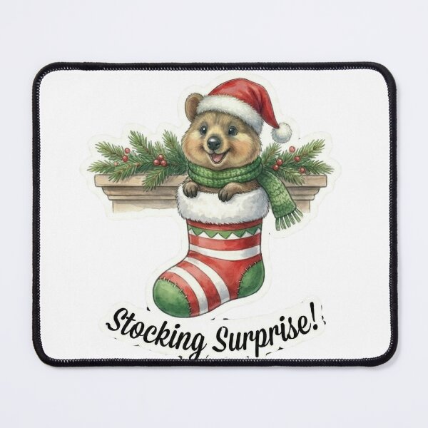 Item preview, Stocking Surprise Quokka – Cute Christmas Fireplace Illustration designed and sold by MiszungART.