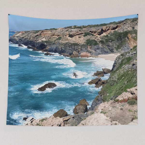 Item preview, Rocky coastal cliffs in southwest Portugal – waves & wild plants designed and sold by TheArtofHeart.