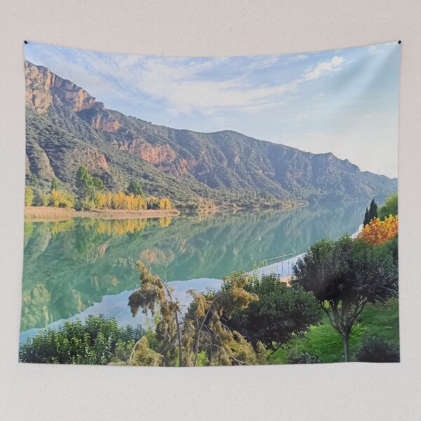 Item preview, Autumnal Pyrenees – River and Tree Reflection designed and sold by TheArtofHeart.