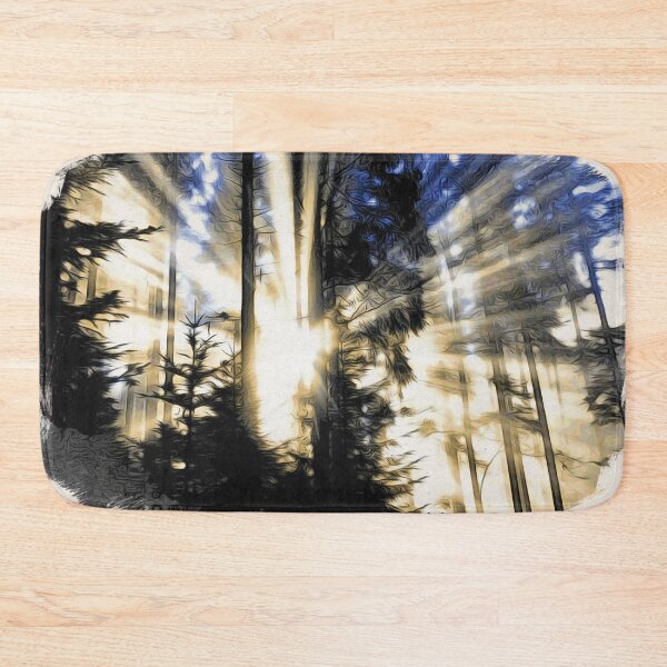 Item preview, Sunbeams in the forest – Moku Hanga art in vibrant colors / Swiss Artwork Photography designed and sold by Raphael Wolf.