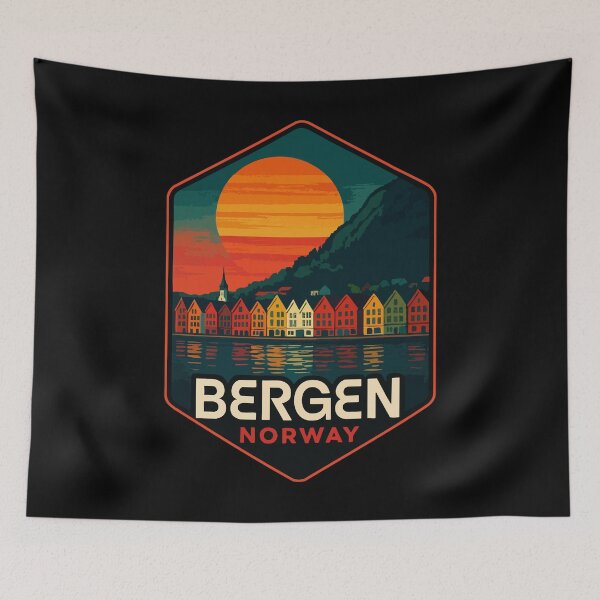 Item preview, Bergen Norway Retro Travel designed and sold by TomFrontierArt.