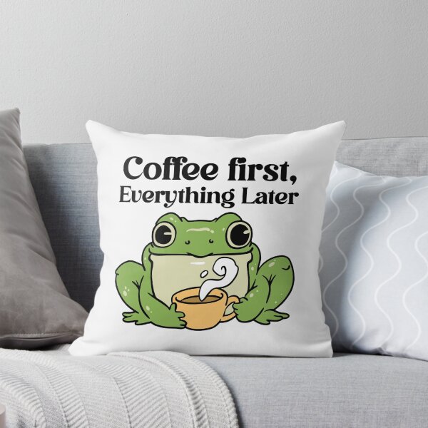 Aperçu de l'œuvre Le café d'abord, le reste ensuite - La grenouille verte heureuse créée et vendue par Steele-Art.