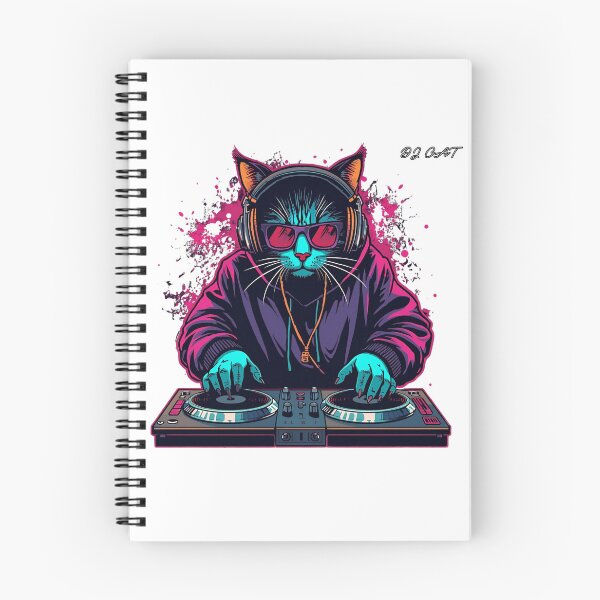 Item preview, Cool Neon DJ Cat Spinning Vinyl in Retro Street Style designed and sold by HeavyFeatherz.