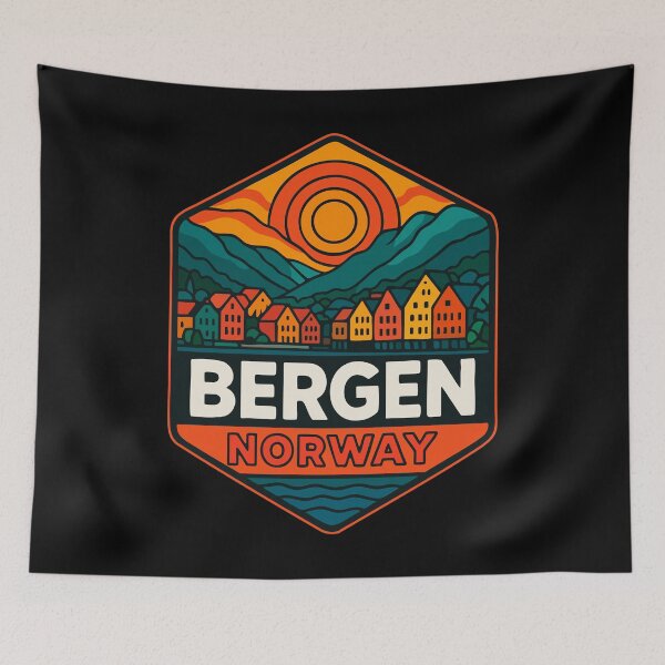 Item preview, Bergen Cityscape Norway Retro Travel designed and sold by TomFrontierArt.