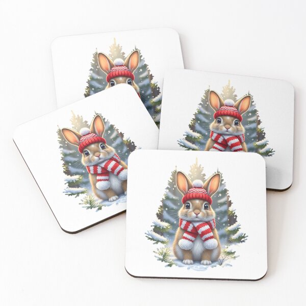 Artikelvorschau, Niedliches Winterwald-Kaninchen – Gemütliche Weihnachts-Schneehasen-Illustration entworfen und verkauft von HexOne.