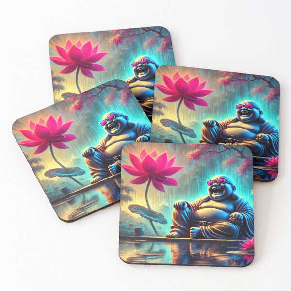 Item preview, Laughing Buddha Neon Lotus Vibes – Modern Zen Wall Art designed and sold by Myōhō Print Co..