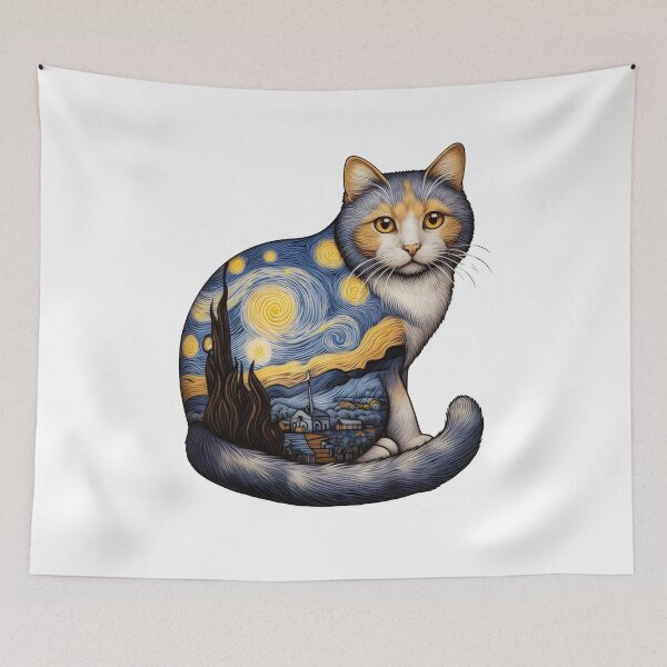 Item preview, Line Art Cat - Van Gogh Painting Style designed and sold by Studio23:45.