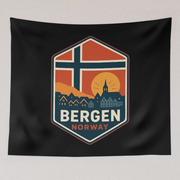 Item preview, Bergen Skyline Norway Retro Travel designed and sold by TomFrontierArt.