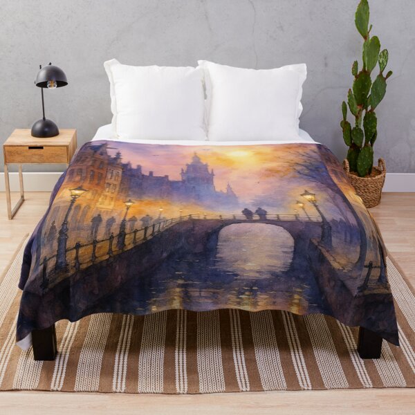 Item preview, Twilight Canal Dreams – Watercolor Streetscape designed and sold by ArtesioByZaber.