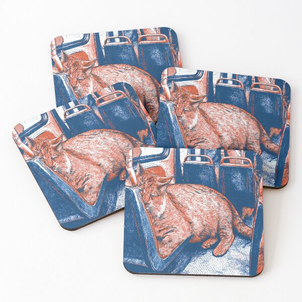 Item preview, Sleeping Lynx on a Bus: Retro Linocut Style designed and sold by DigitalArtKiosk.