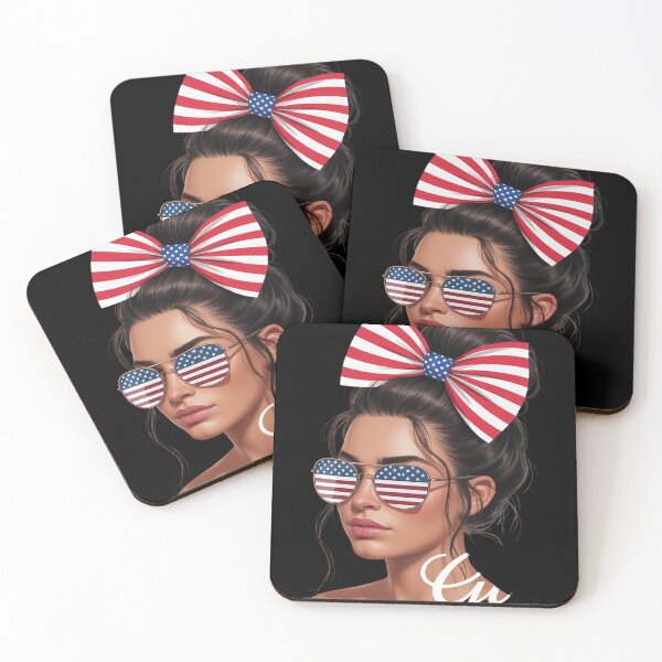 Item preview, Trump Girl No Apologies Messy Bun US Flag Pink Breast Cancer  designed and sold by RoyTill0Art.
