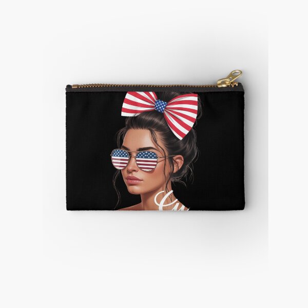 Item preview, Trump Girl No Apologies Messy Bun US Flag Pink Breast Cancer  designed and sold by RoyTill0Art.