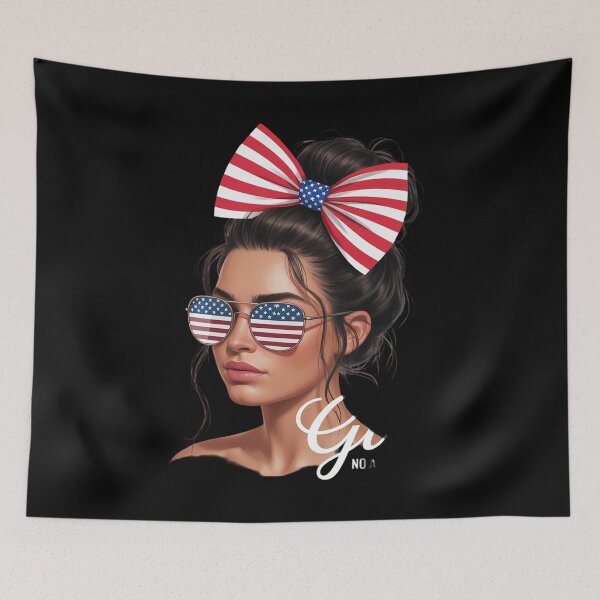 Item preview, Trump Girl No Apologies Messy Bun US Flag Pink Breast Cancer  designed and sold by RoyTill0Art.