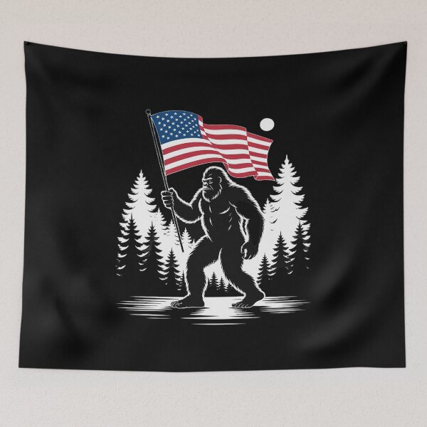 Item preview, Bigfoot Rock On Hold American Flag Sasquatch Believers designed and sold by BeetleMalon.