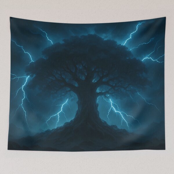 Item preview, Storm over Yggdrasil – The World Tree in a Furious Tempest designed and sold by NorseDrip.