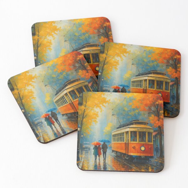 Item preview, Autumn Tram Reflections – Golden Season Journey designed and sold by ArtesioByZaber.