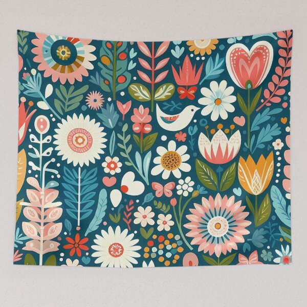 Item preview, Bird Heart Flowers – Scandinavian Folk Art by heidiannemorris © designed and sold by FOLK ART FUSION by heidiannemorris.