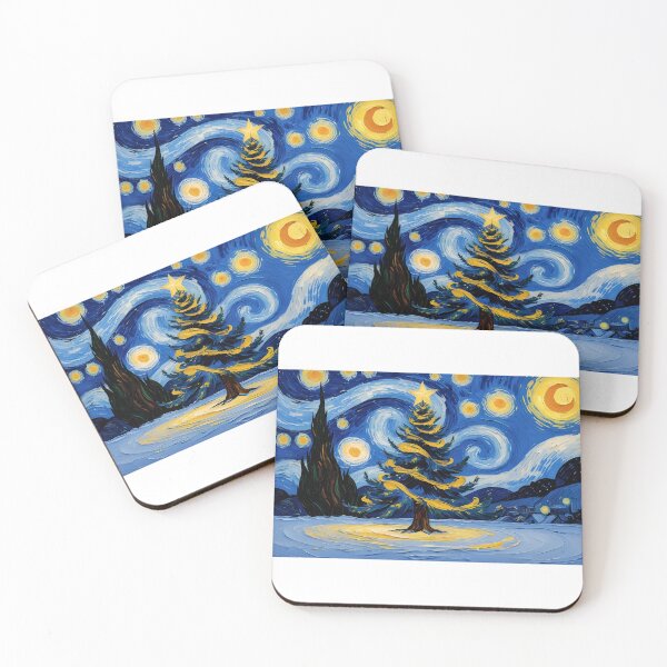 Item preview, Van Gogh Style Starry Christmas Tree Painting with Swirling Sky & Glowing Snow designed and sold by BankMano.