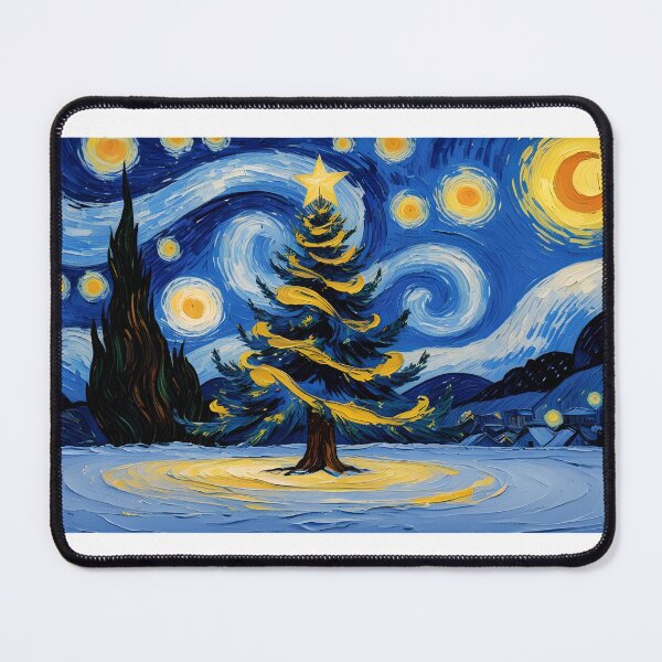 Item preview, Van Gogh Style Starry Christmas Tree Painting with Swirling Sky & Glowing Snow designed and sold by BankMano.