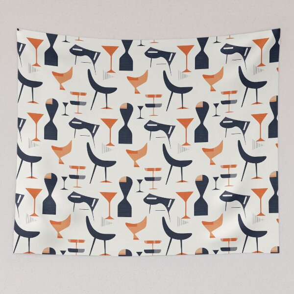 Item preview, Retro Abstract Atomic Bar in Black, Orange & White – Lounge Geometry designed and sold by The Print Parlor.