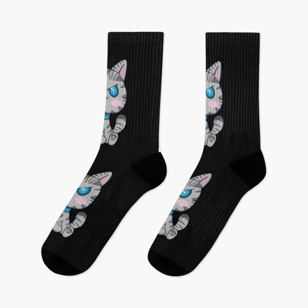 Item preview, Gato atigrado gris kawaii que tiene hambre sobre un fondo negro designed and sold by EyeTrickster.