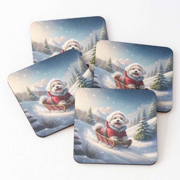 Item preview, Happy Maltese Dog Riding a Sleigh Down Snowy Hill in Winter Wonderland designed and sold by skibreck.