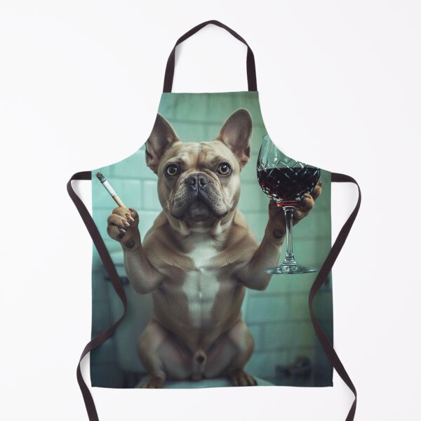 Item preview, Funny French Bulldog on Toilet – Wine & Cigarette, Rustic Bathroom Wall Art designed and sold by vk09.