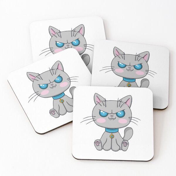 Item preview, Angry kawaii grey cat on a white background designed and sold by EyeTrickster.