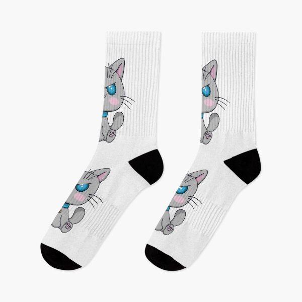 Item preview, Angry kawaii grey cat on a white background designed and sold by EyeTrickster.