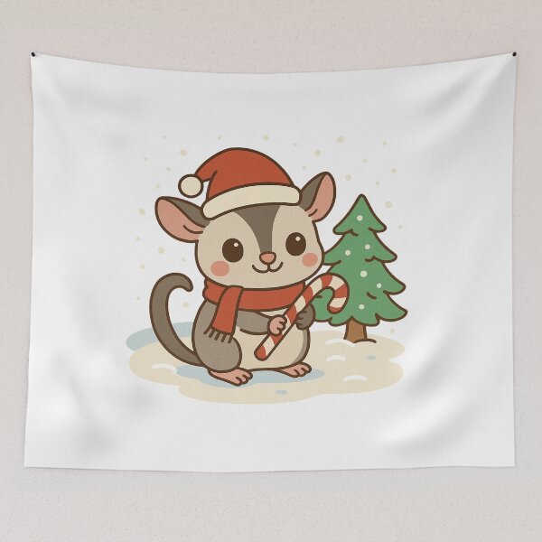 Item preview, Kawaii Sugar Glider with Candy Cane – Cute Christmas Animal in Snowy Scene designed and sold by ThaiArtShop.