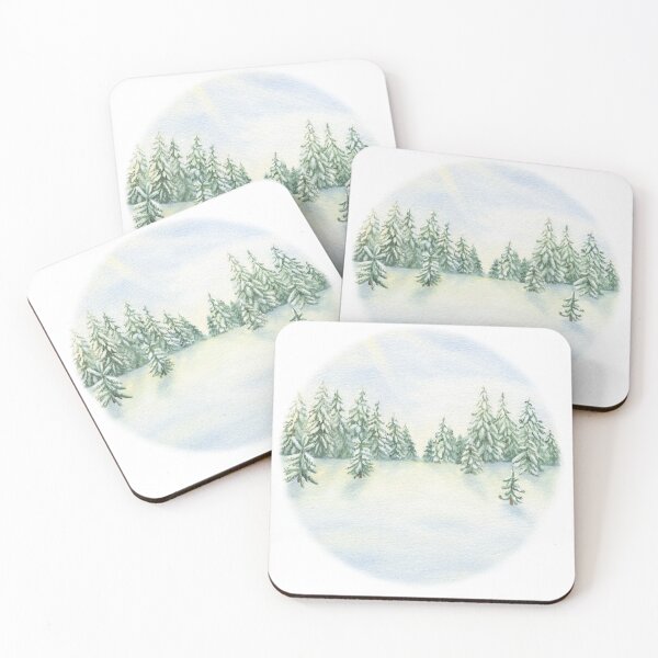 Item preview, Winter landscape of coniferous Forest and Snow Watercolor illustration designed and sold by Trilisti.
