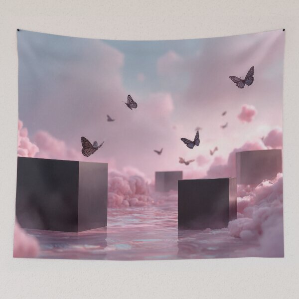 Item preview, Cubes and butterflies in pink clouds designed and sold by anytka.