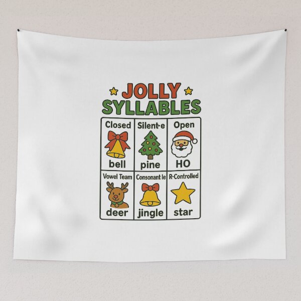 Item preview, Holiday Syllable Types Poster | Christmas Phonics Teaching designed and sold by sssweetness.