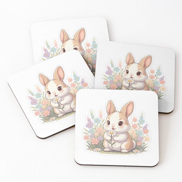 Item preview, Charming Cartoon Bunny Holding Daisy Amidst Pastel Spring Flowers designed and sold by MyEz Style.