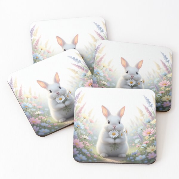 Item preview, Charming White Bunny Holding Daisies in Whimsical Spring Meadow designed and sold by MyEz Style.