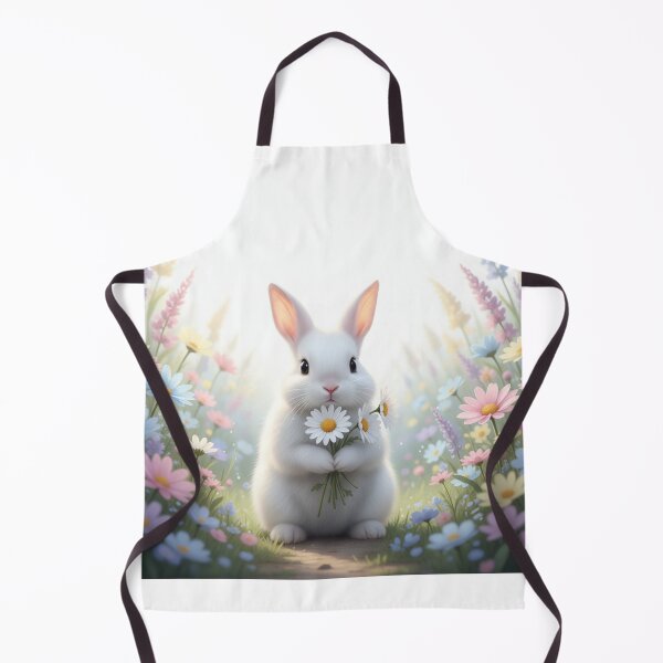Item preview, Charming White Bunny Holding Daisies in Whimsical Spring Meadow designed and sold by MyEz Style.