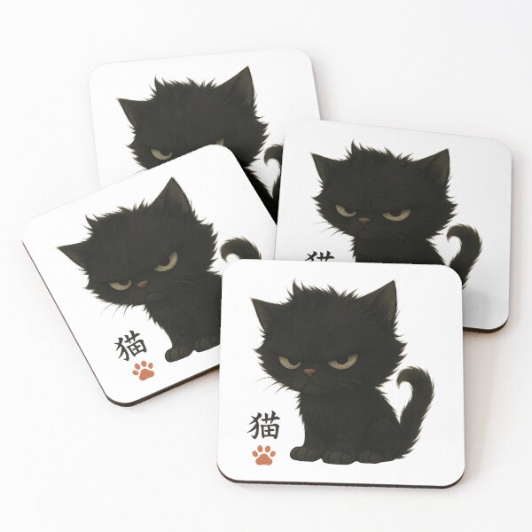 Item preview, Grumpy Bombay Cat | Black Cat Kawaii Illustration with Kanji designed and sold by chimchu.